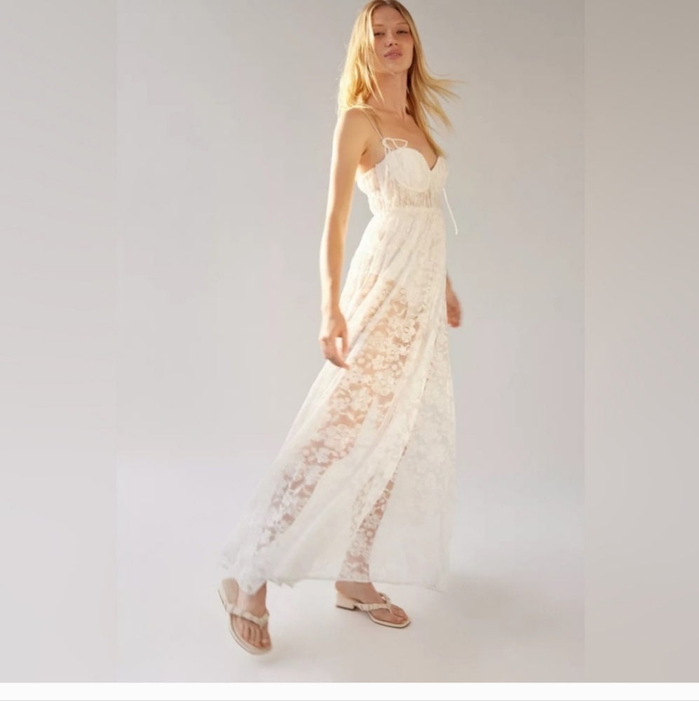 For Love & Lemons Lorena Maxi Dress White Lace - Picture 8 of 15